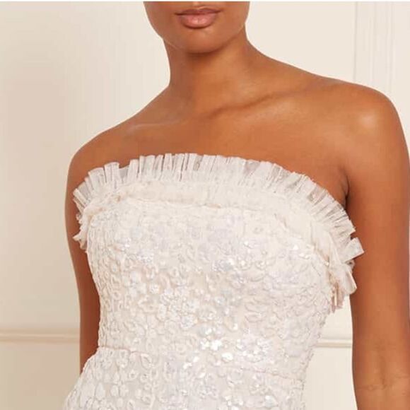 NWT Needle & Thread Regal Rose Gloss Strapless Micro Mini Dress Champagne Size14 - Picture 12 of 14